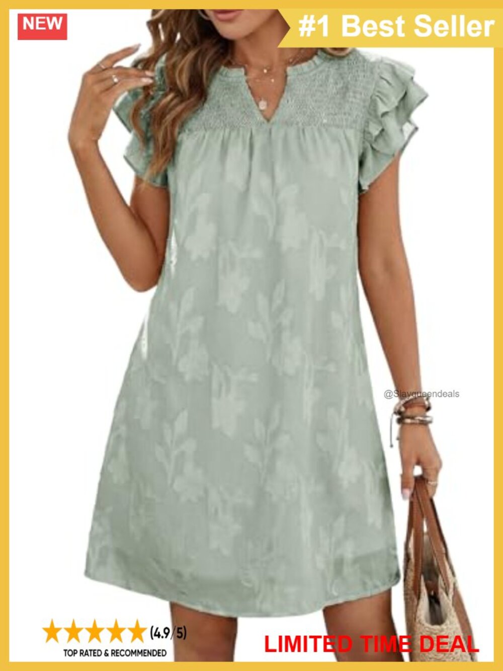 Ruffle Short Sleeve V Neck Smocked Floral Burnout Mini Sundress